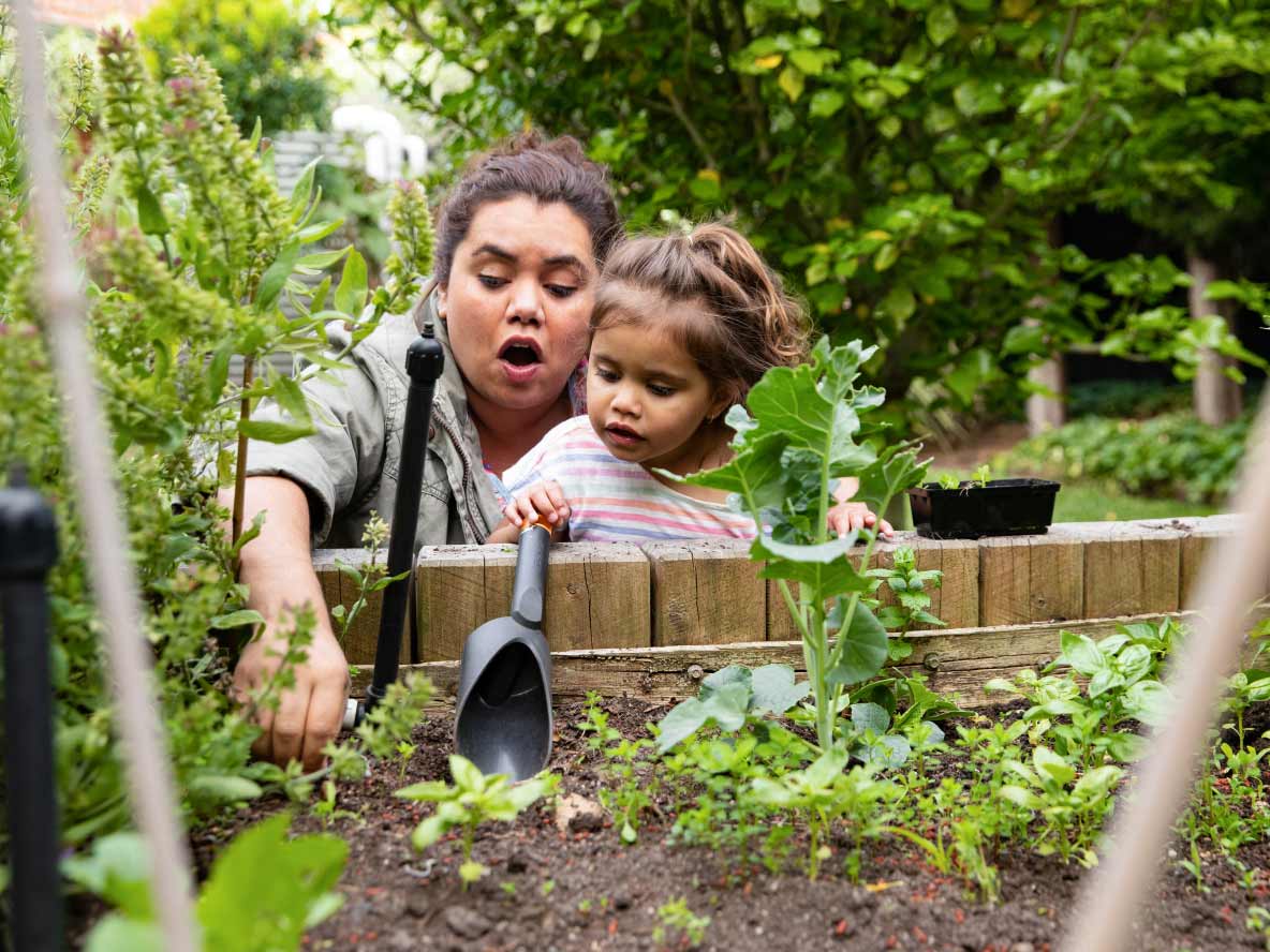 Mother and daughter gardening