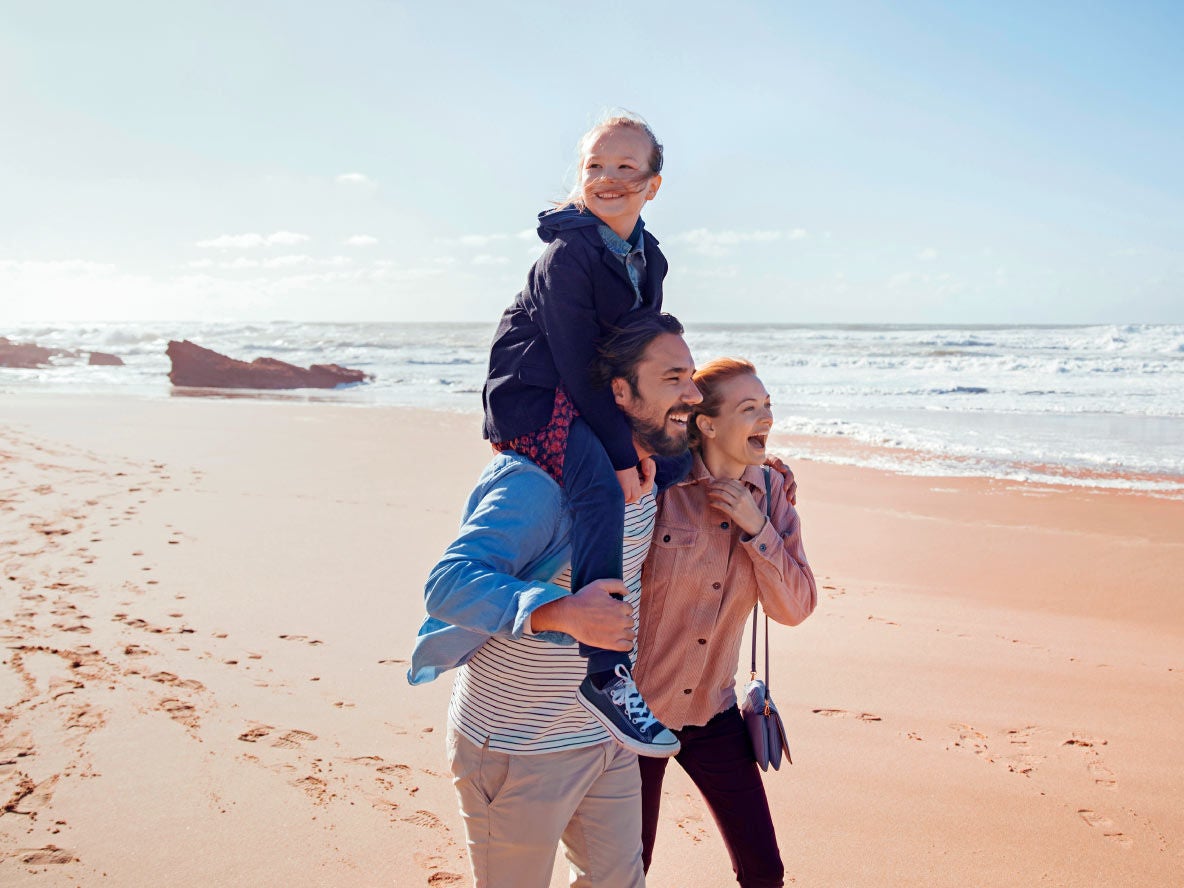 Family walking on beach